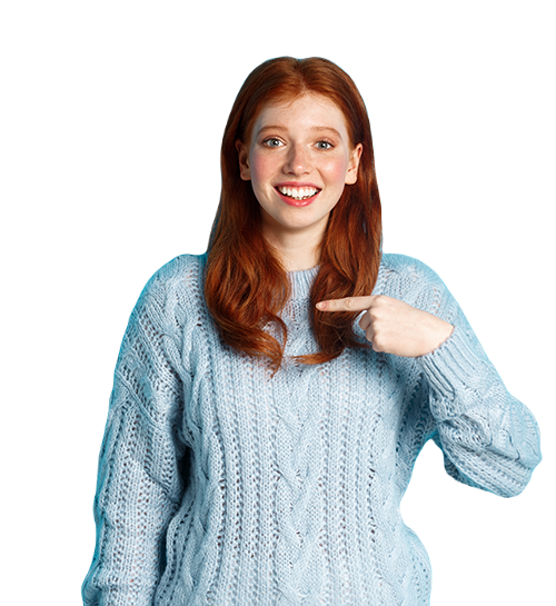 beautiful-redhead-girl-pointing-herself-smiling-happy-being-chosen-standing-sweater-agains